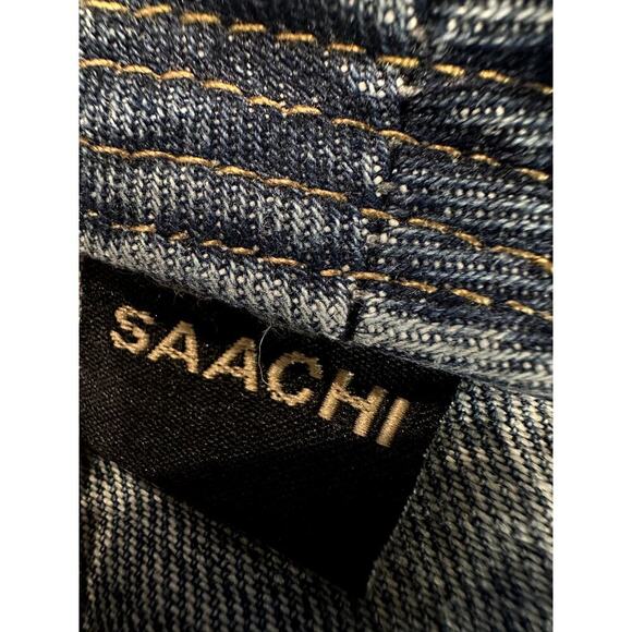 Saachi – Mixed Media Denim Knit Cardigan – Blue/Charcoal – One Size - Picture 2 of 5